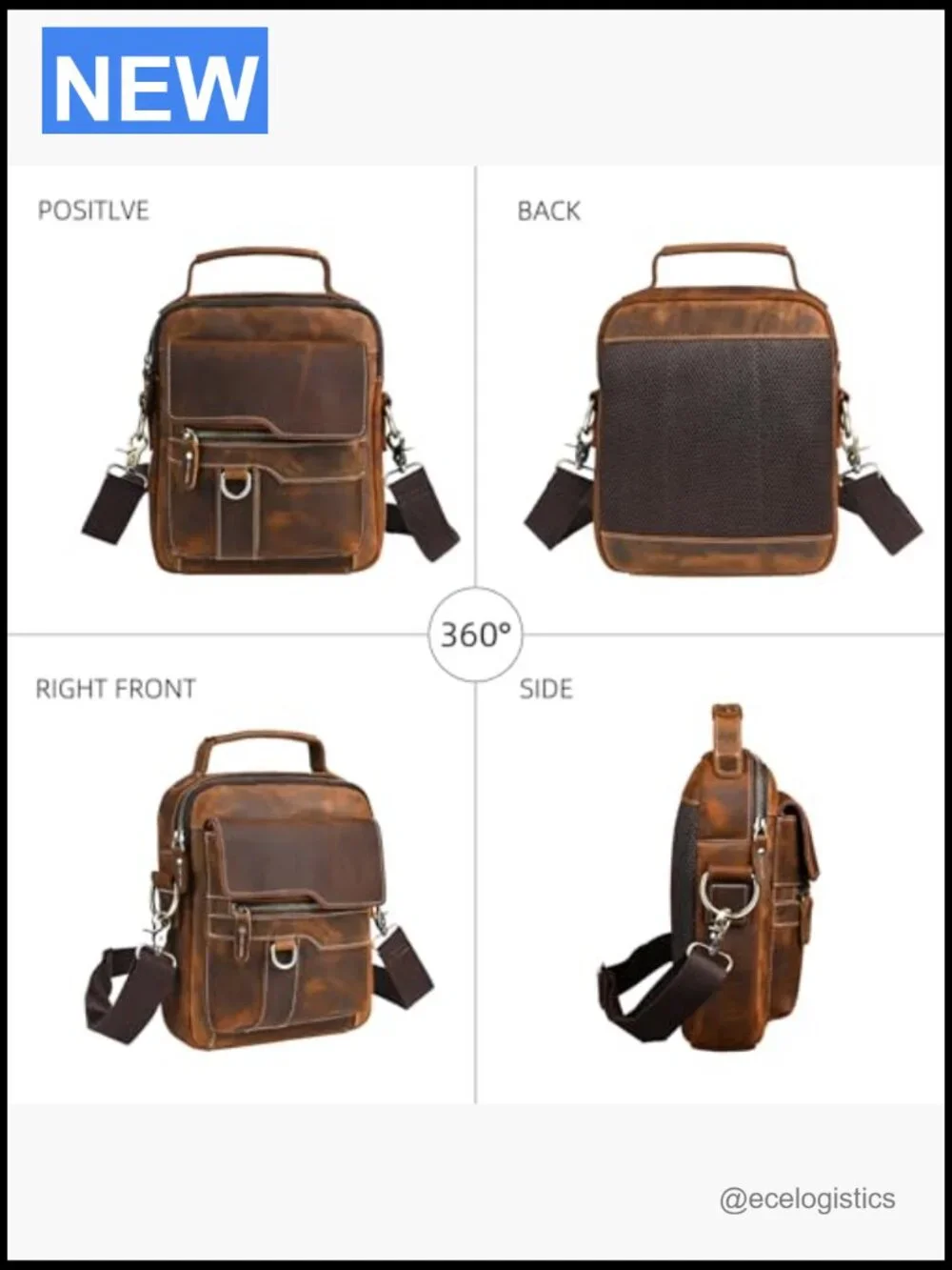 Canvas Genuine Leather Travel A4 Tote Satchel Messenger Crossbody Shoulder Bag